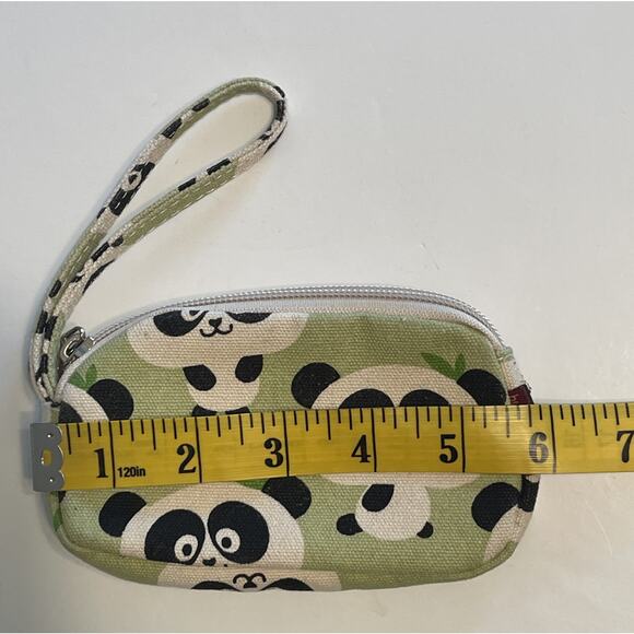 Bungalow 360 Small Wristlet Panda Print Green Black Novelty Canvas Pouch - Picture 5 of 5